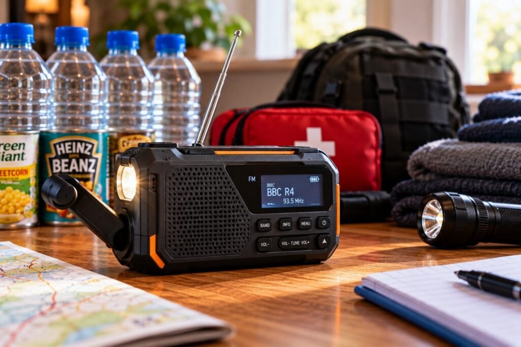 Battery-powered or wind-up radio