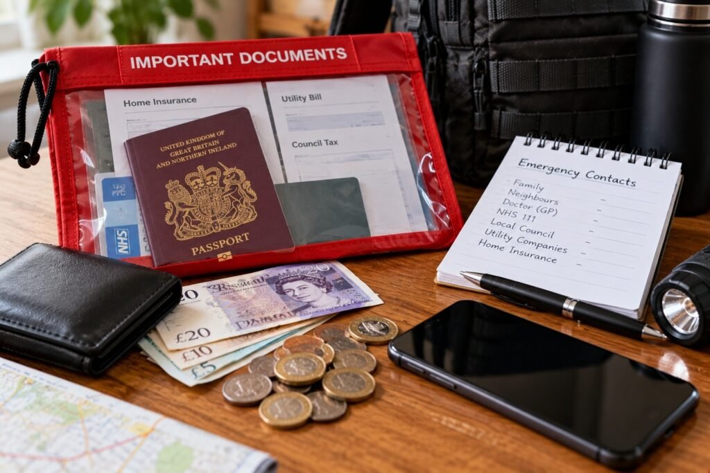 Cash, Documents and Contact Numbers